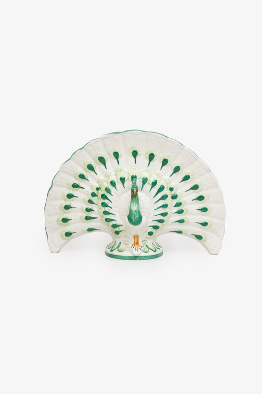 Nora Fenton Majolica vaas/ bloempot wit met groene pauwen