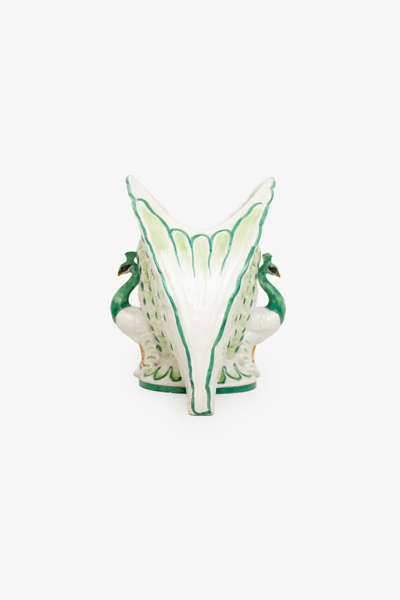 Nora Fenton Majolica vaas/ bloempot wit met groene pauwen