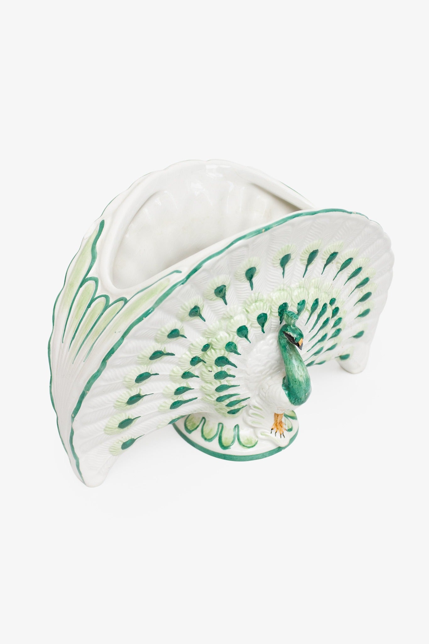 Nora Fenton Majolica vaas/ bloempot wit met groene pauwen