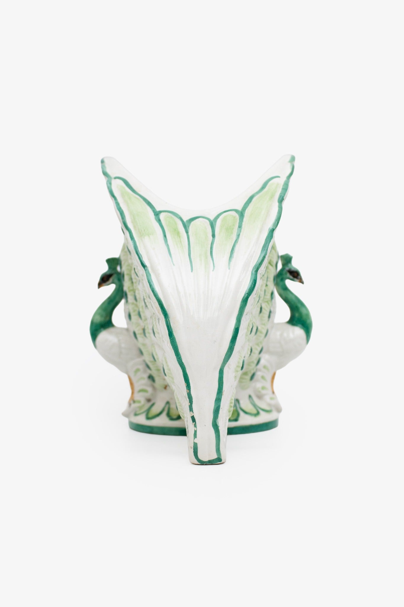 Nora Fenton Majolica vaas/ bloempot wit met groene pauwen
