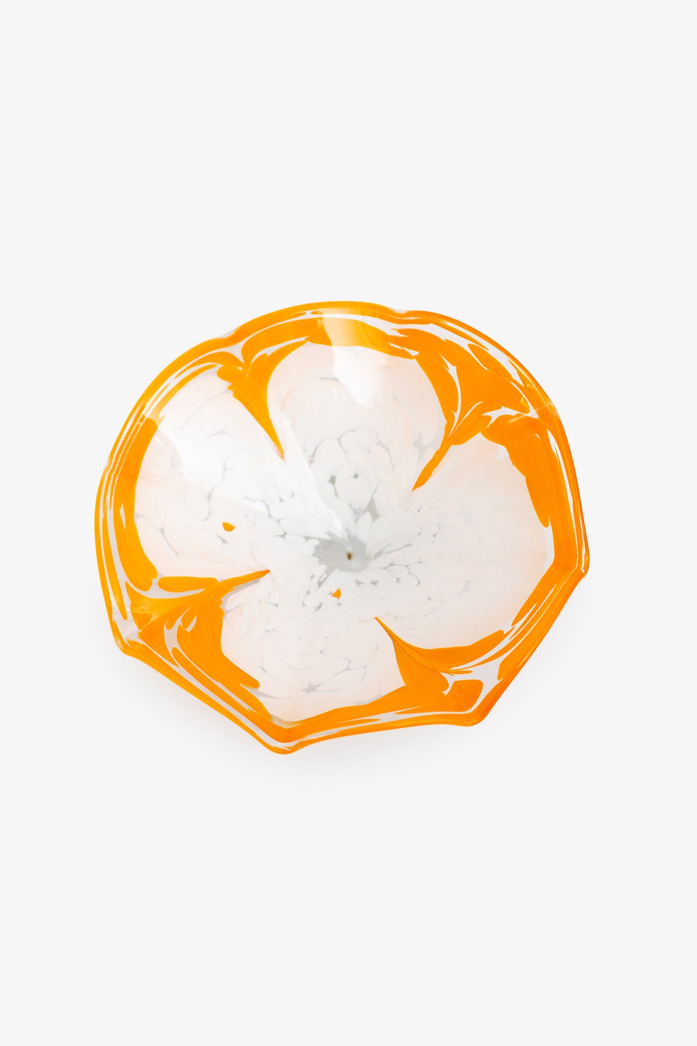 Vintage gegolfd wit oranje Murano glas Millefiori schaaltje