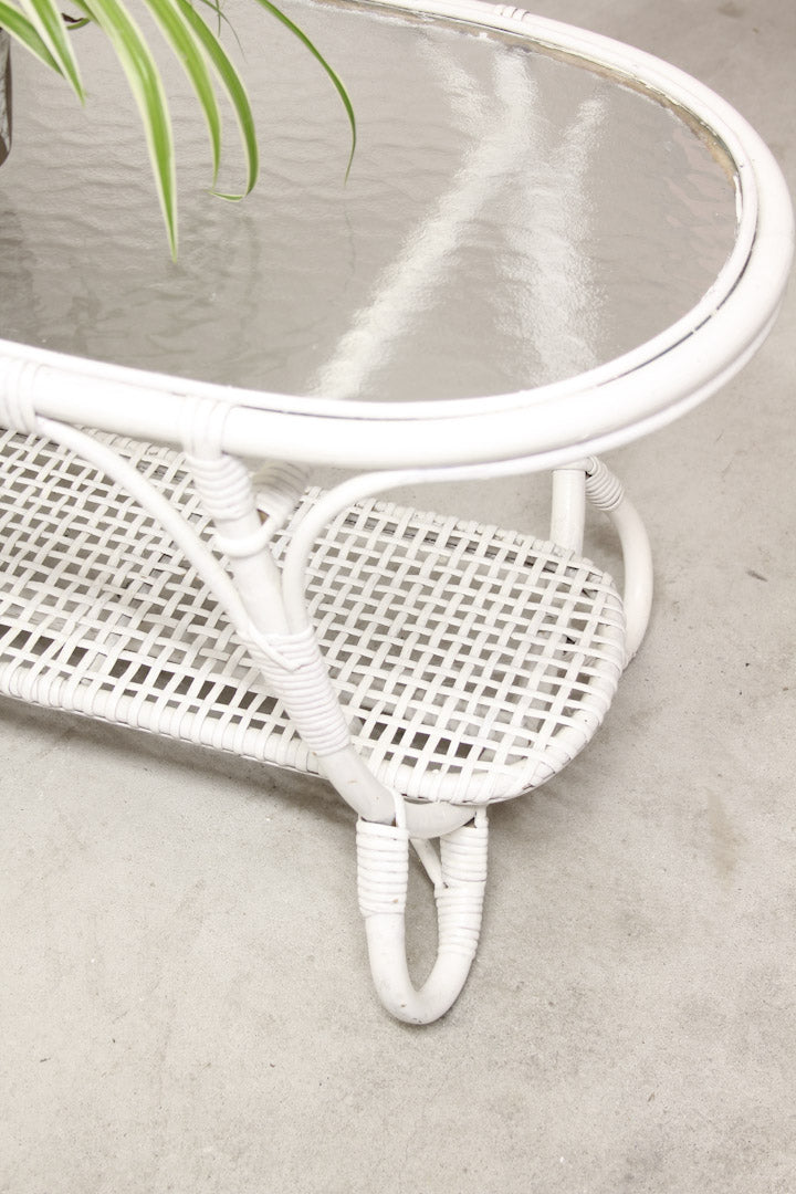 Ovale vintage rotan Rohé salontafel met glasplaat