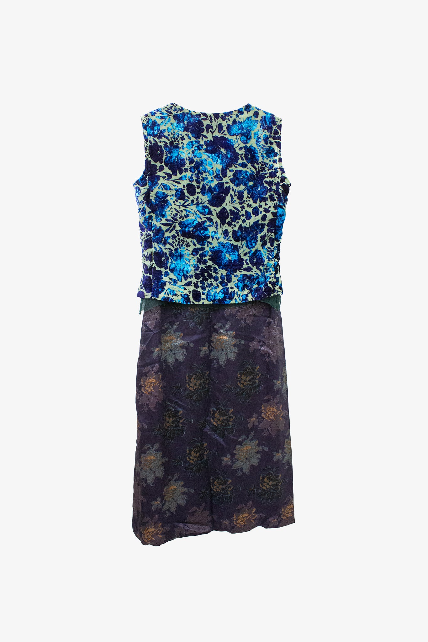 Gebloemde Dries van Noten FW98 jurk met tule en flocking layering