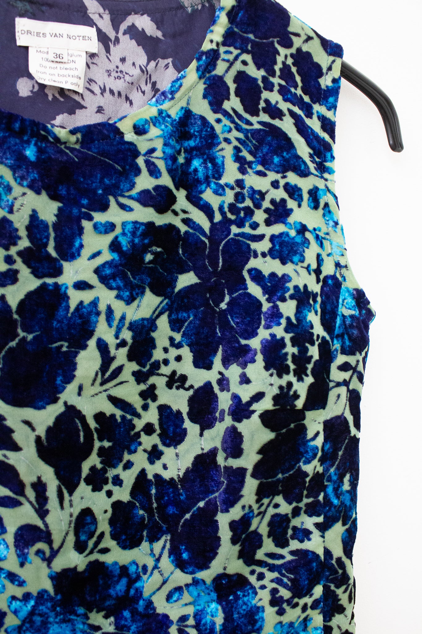 Gebloemde Dries van Noten FW98 jurk met tule en flocking layering