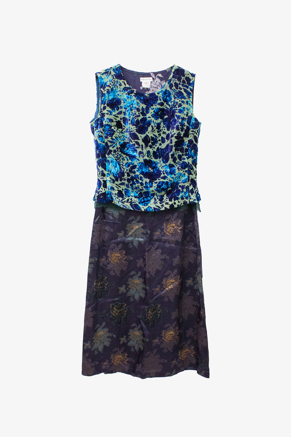 Gebloemde Dries van Noten FW98 jurk met tule en flocking layering