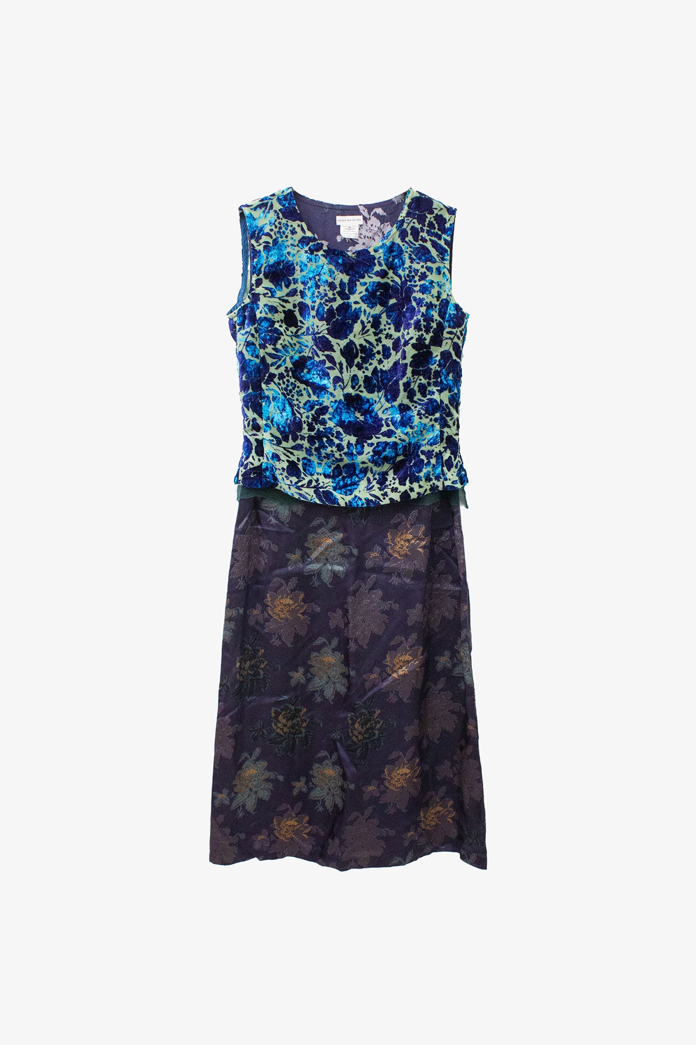 Gebloemde Dries van Noten FW98 jurk met tule en flocking layering
