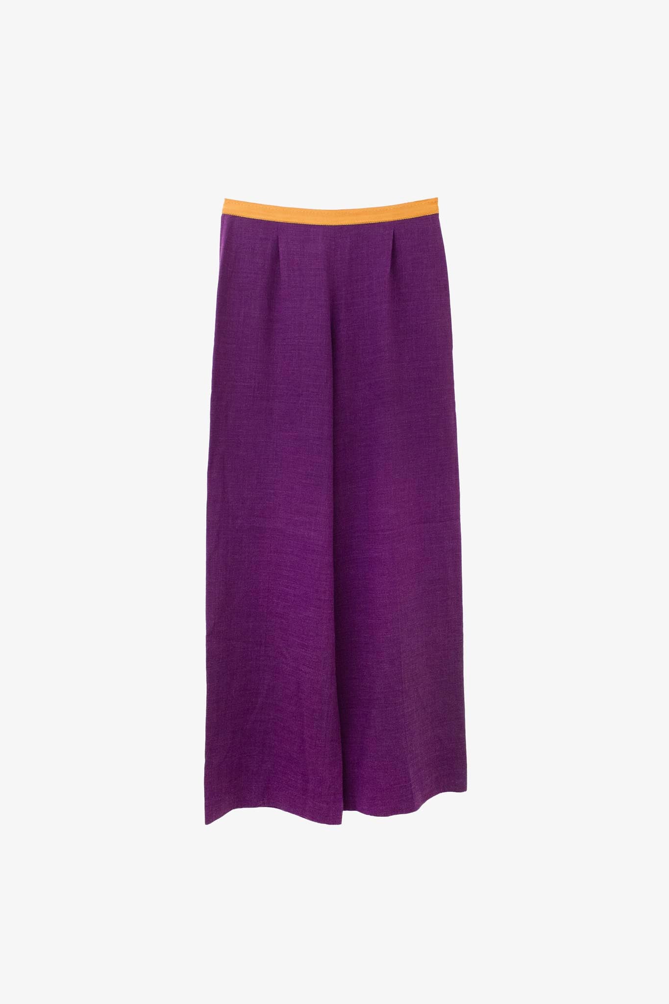 Paarse wol linnen Dries van Noten pantalon met bruine tailleband