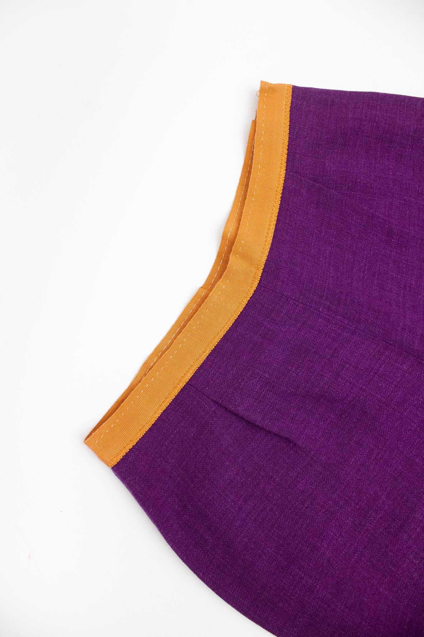 Paarse wol linnen Dries van Noten pantalon met bruine tailleband