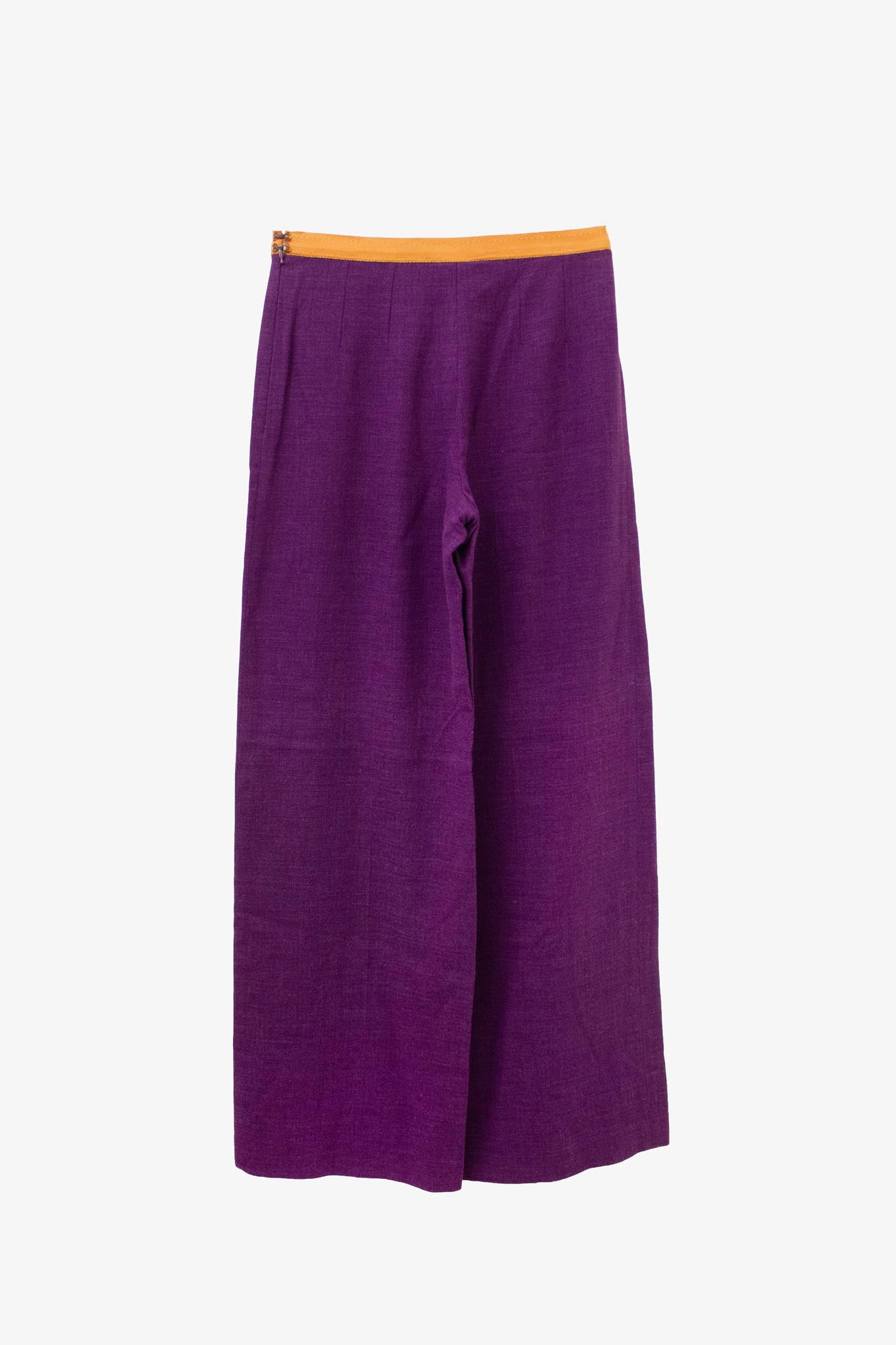 Paarse wol linnen Dries van Noten pantalon met bruine tailleband