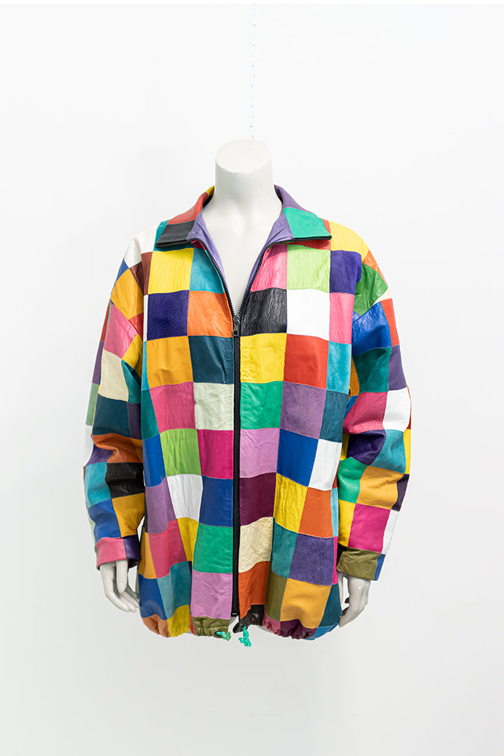 Patchwork jas van gekleurd leer en suède jaren 80