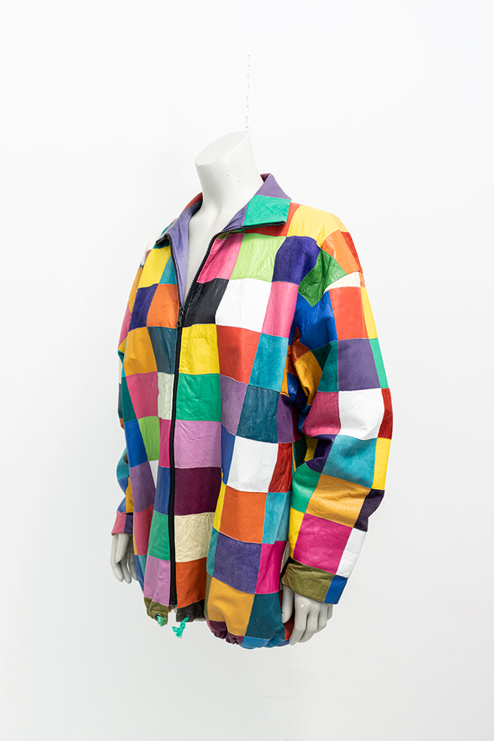 Patchwork jas van gekleurd leer en suède jaren 80