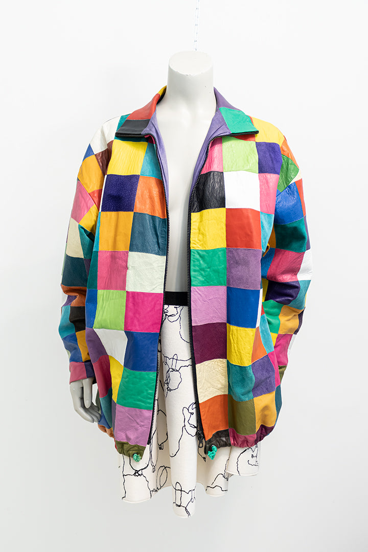 Patchwork jas van gekleurd leer en suède jaren 80
