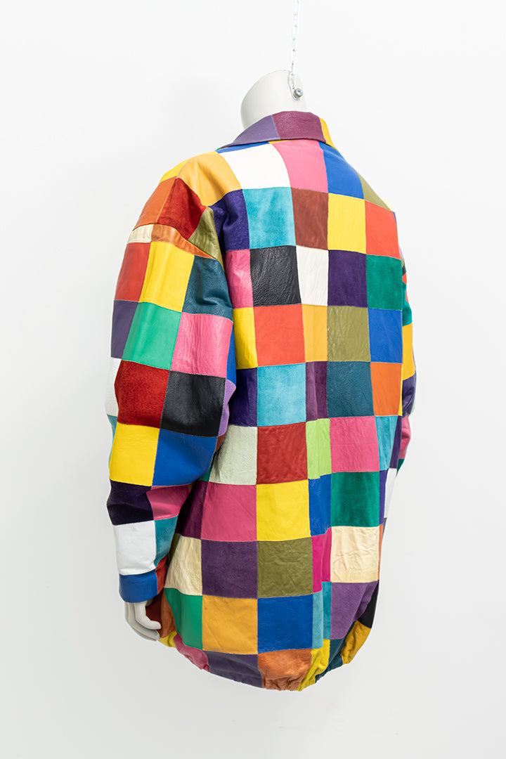 Patchwork jas van gekleurd leer en suède jaren 80