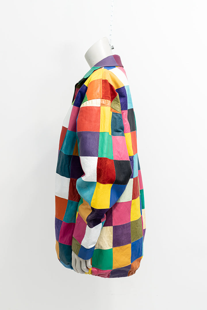 Patchwork jas van gekleurd leer en suède jaren 80