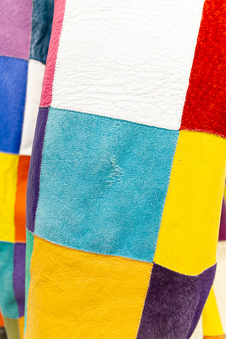 Patchwork jas van gekleurd leer en suède jaren 80