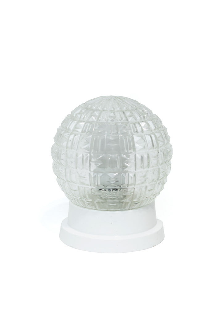 Plafonnière bol van glas met witte voet vintage