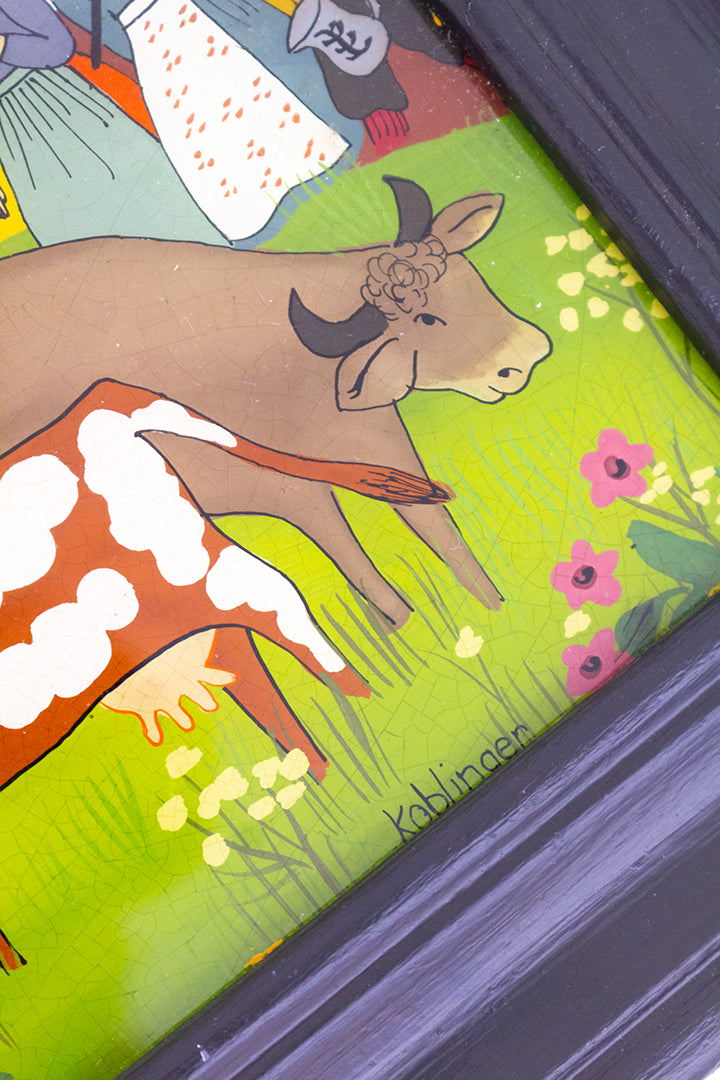Renate Koblinger vintage schilderij op glas - boerentafereel