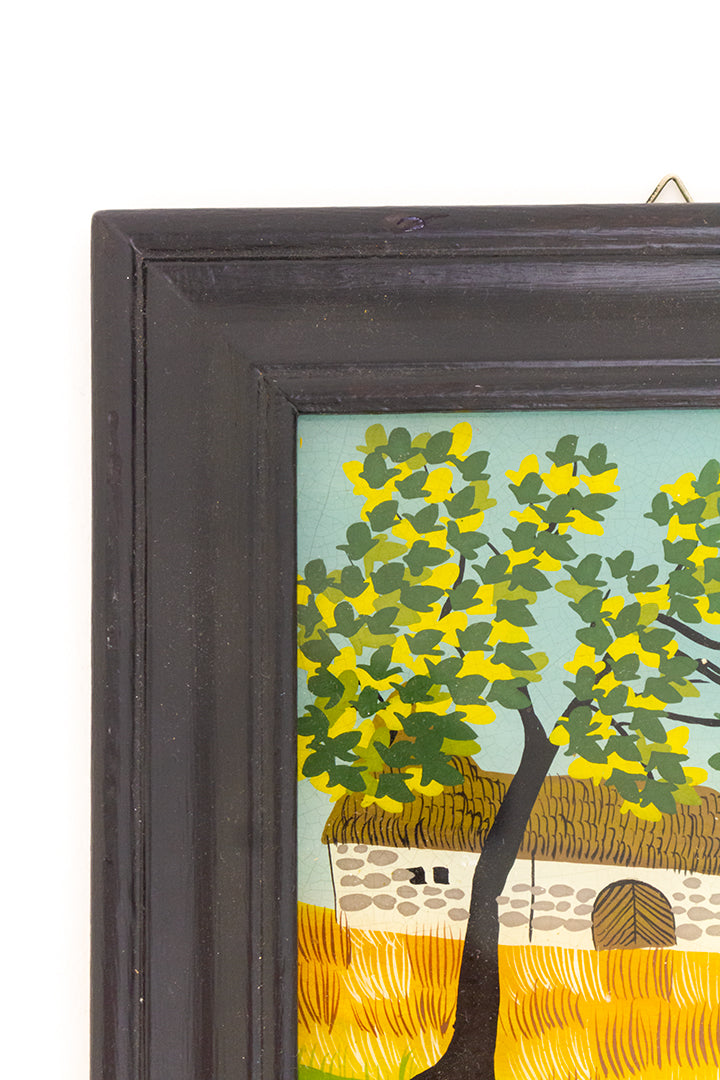 Renate Koblinger vintage schilderij op glas - boerentafereel