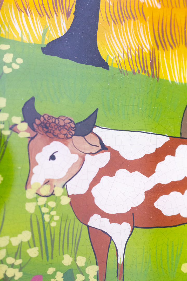 Renate Koblinger vintage schilderij op glas - boerentafereel