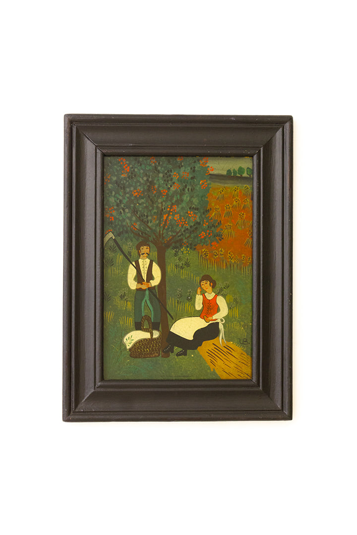 Renate Koblinger vintage schilderij op glas - folklore tafereel