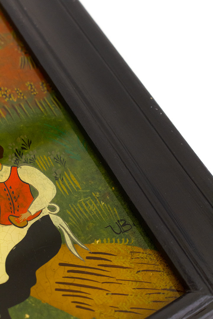 Renate Koblinger vintage schilderij op glas - folklore tafereel