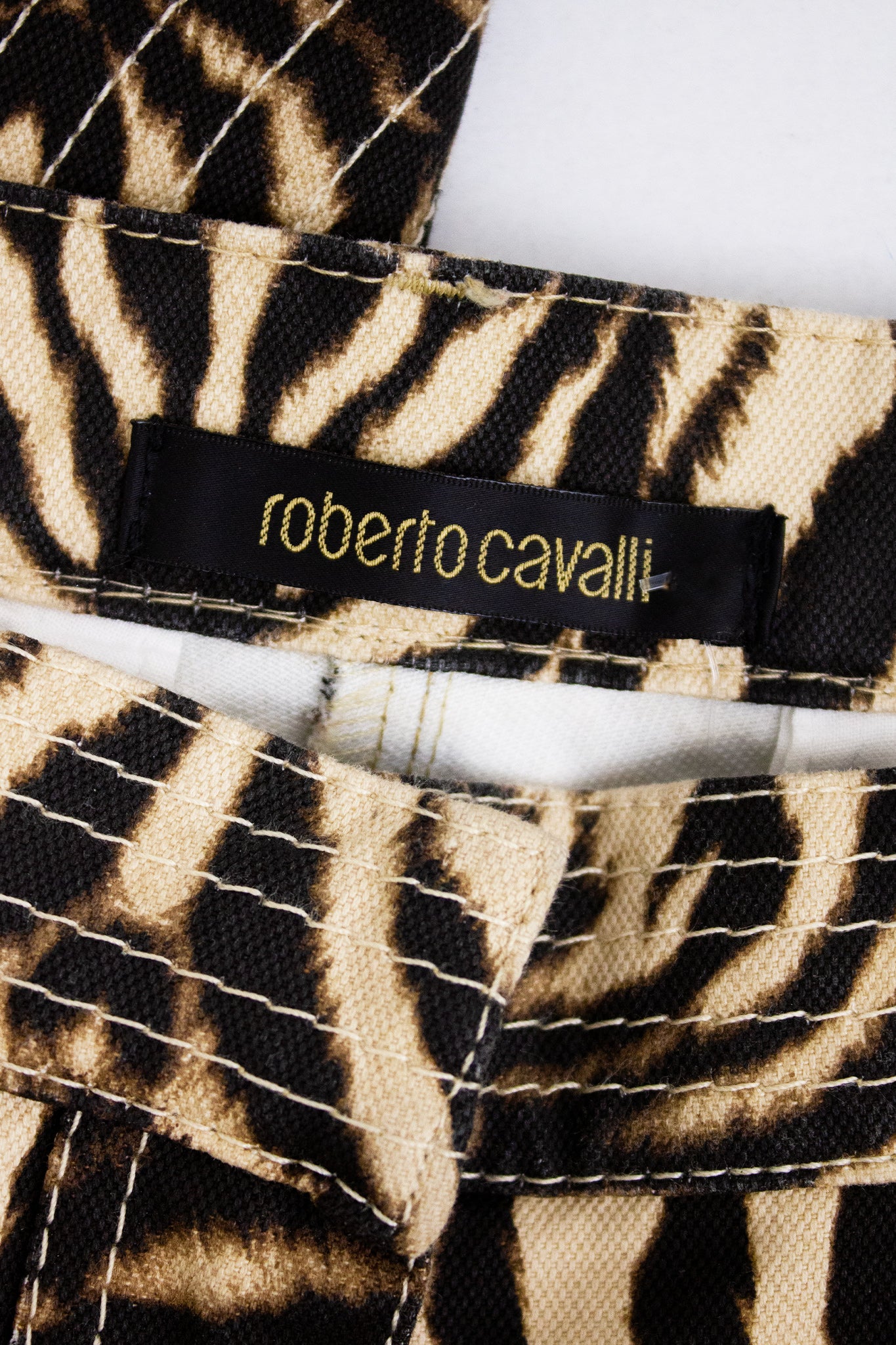 Roberto Cavalli panterprint capri broek met rijgkoord