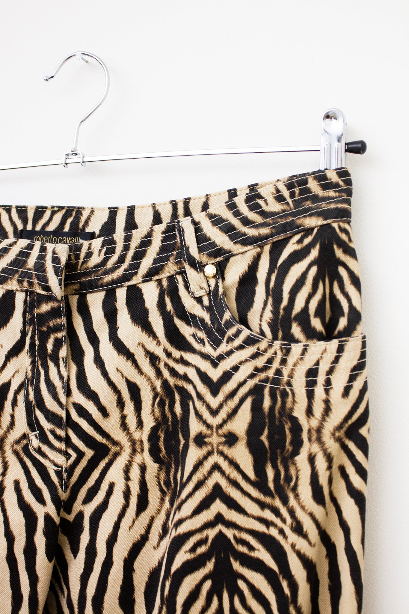 Roberto Cavalli panterprint capri broek met rijgkoord