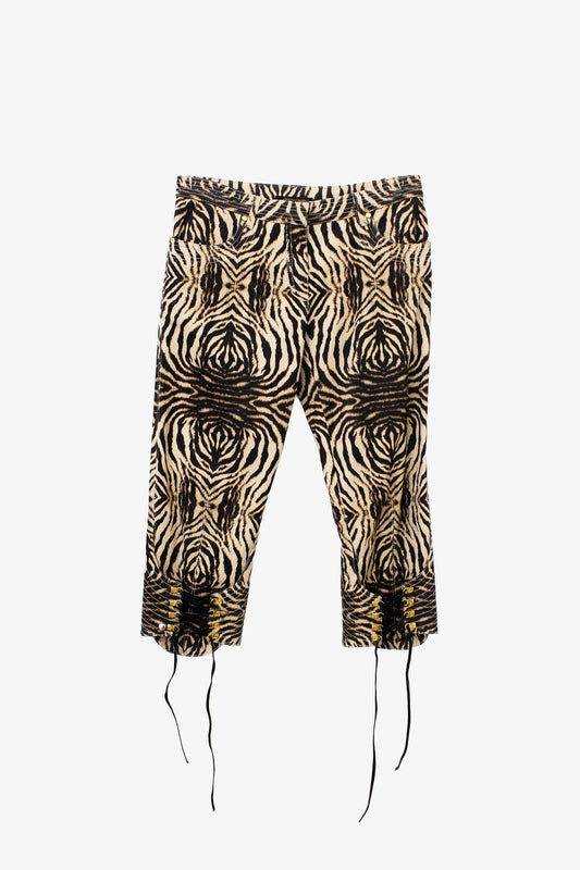 Roberto Cavalli panterprint capri broek met rijgkoord