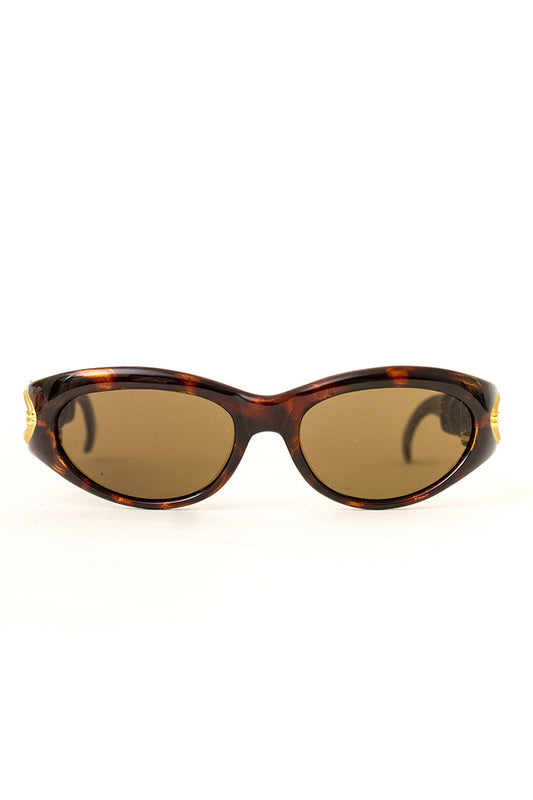 Rochas Paris vintage zonnebril met bruin gemêleerd montuur en goudkleurige chain
