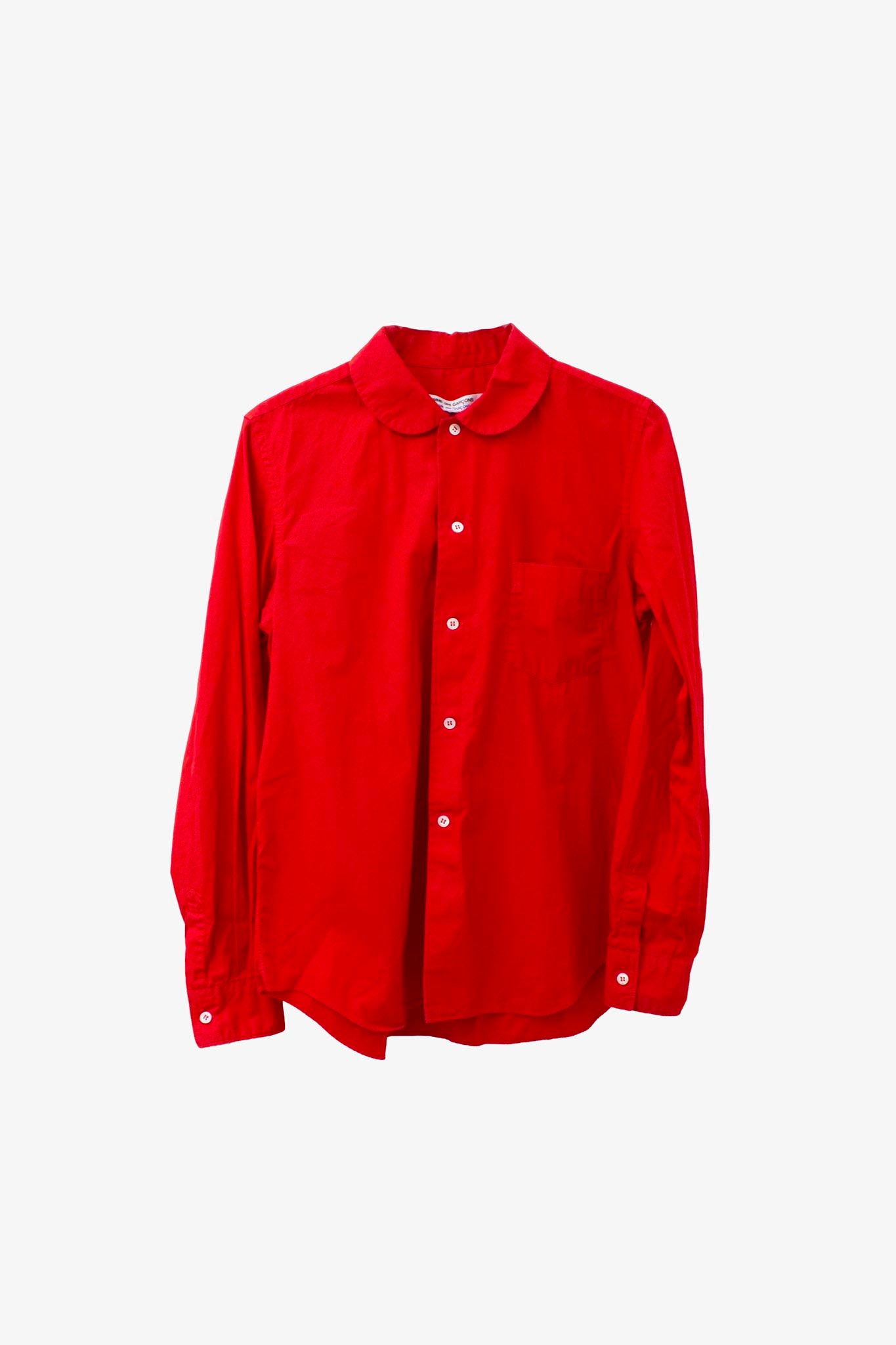 Rode katoenen Comme des Garçons AD2017 blouse met afgerond kraagje