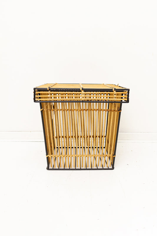 Rohé vintage mand van rotan en metaal met deksel
