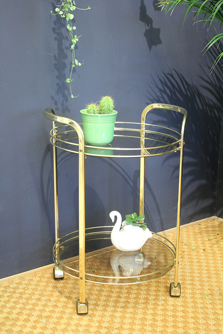 Ronde kleine messing bijzettafel trolley