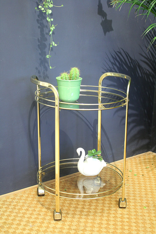 Ronde kleine messing bijzettafel trolley