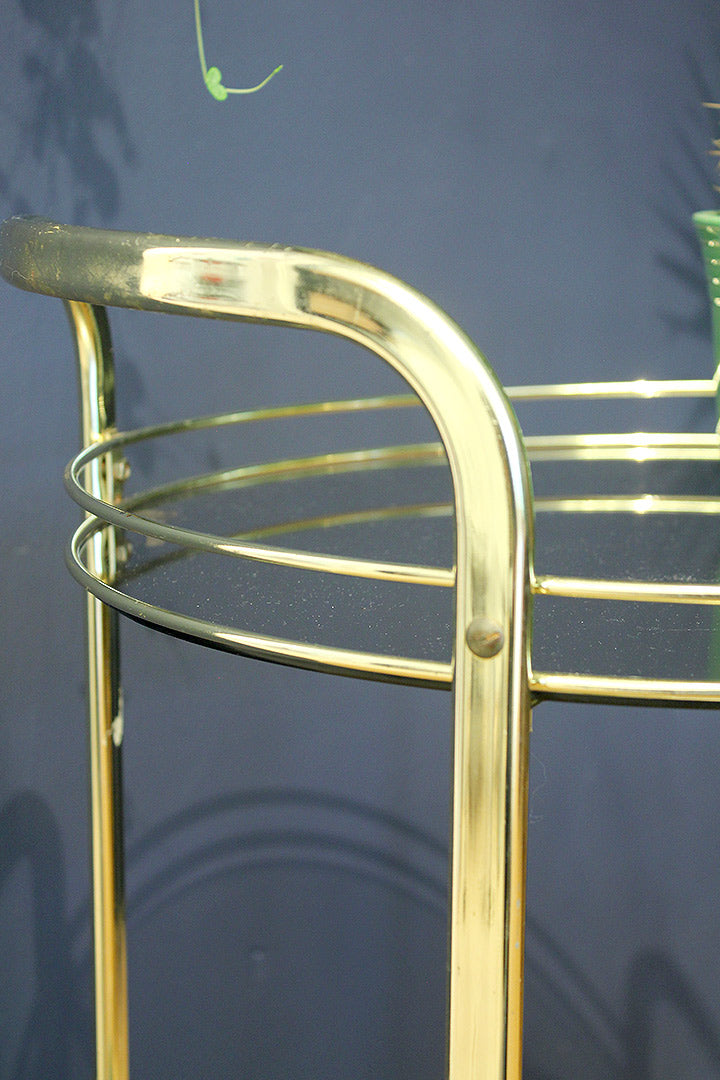 Ronde kleine messing bijzettafel trolley