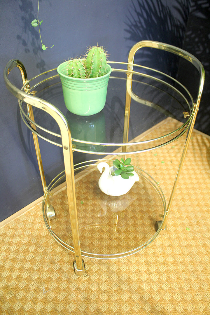 Ronde kleine messing bijzettafel trolley