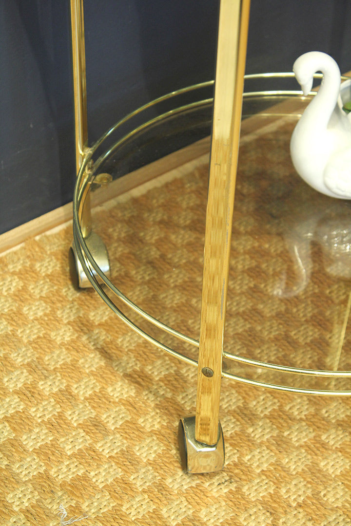 Ronde kleine messing bijzettafel trolley