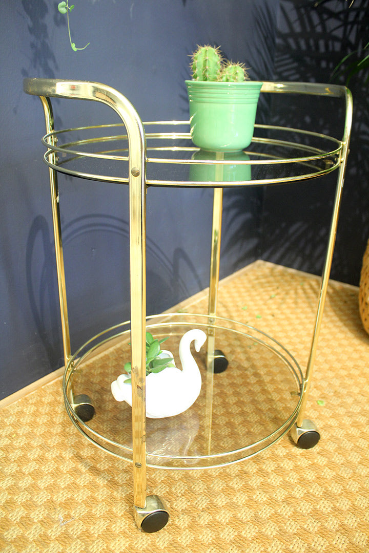 Ronde kleine messing bijzettafel trolley