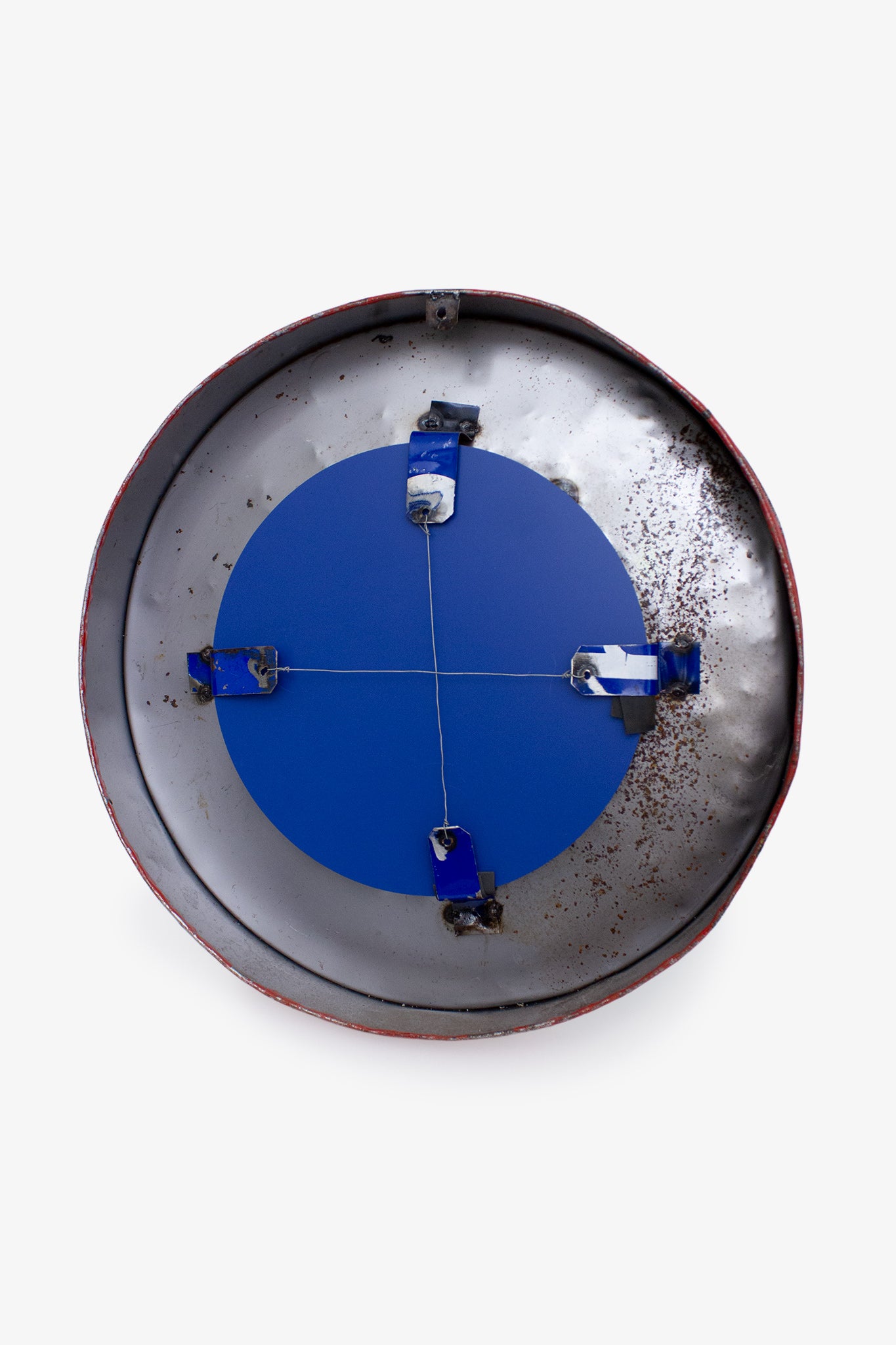 Handgemaakte ronde metalen spiegel groen met rood 