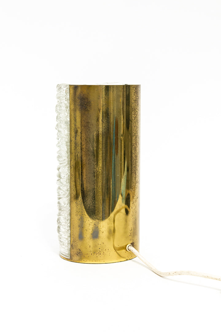 Ronde tafellamp van messing en textuurglas vintage