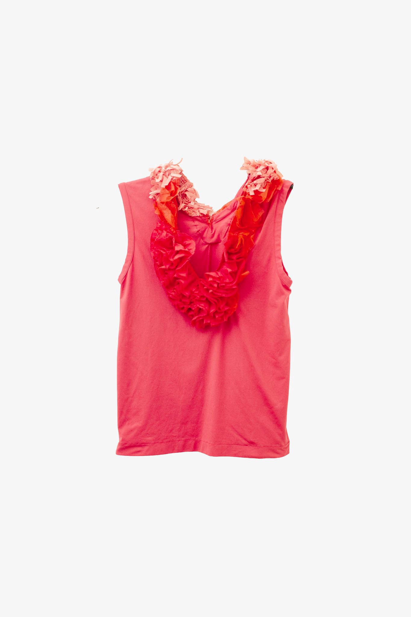 Comme des Garçons AD1999 rood/ roze asymmetrische top met ruffles