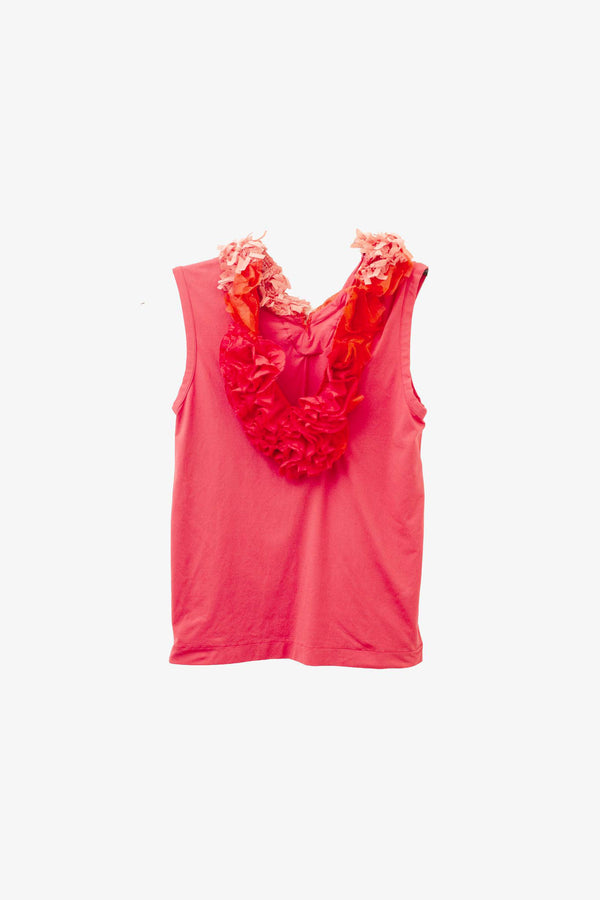 Comme des Garçons AD1999 rood/ roze asymmetrische top met ruffles