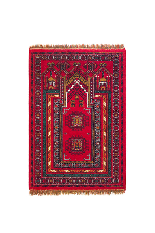 Rood tapijt met groen en bruin patroon 140x102 cm