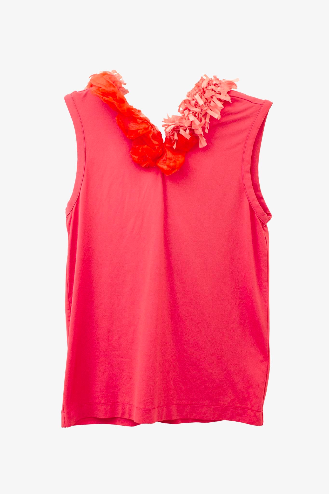 Comme des Garçons AD1999 rood/ roze asymmetrische top met ruffles
