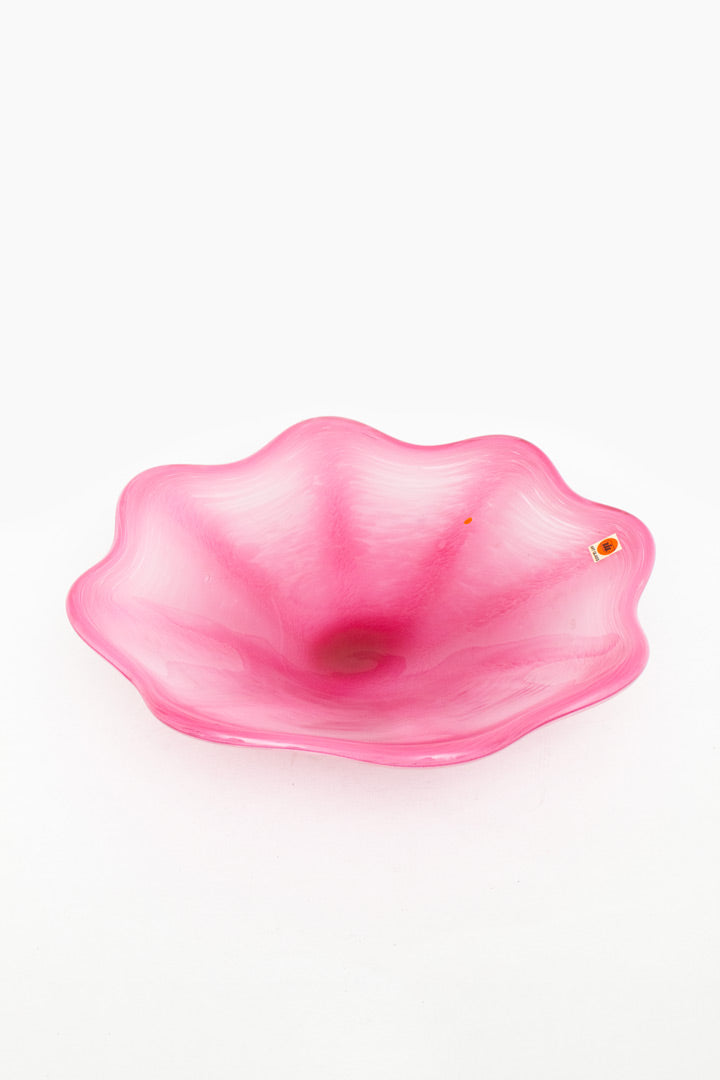 Roze golvende vintage schaal Art Glass