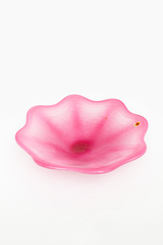 Roze golvende vintage schaal Art Glass