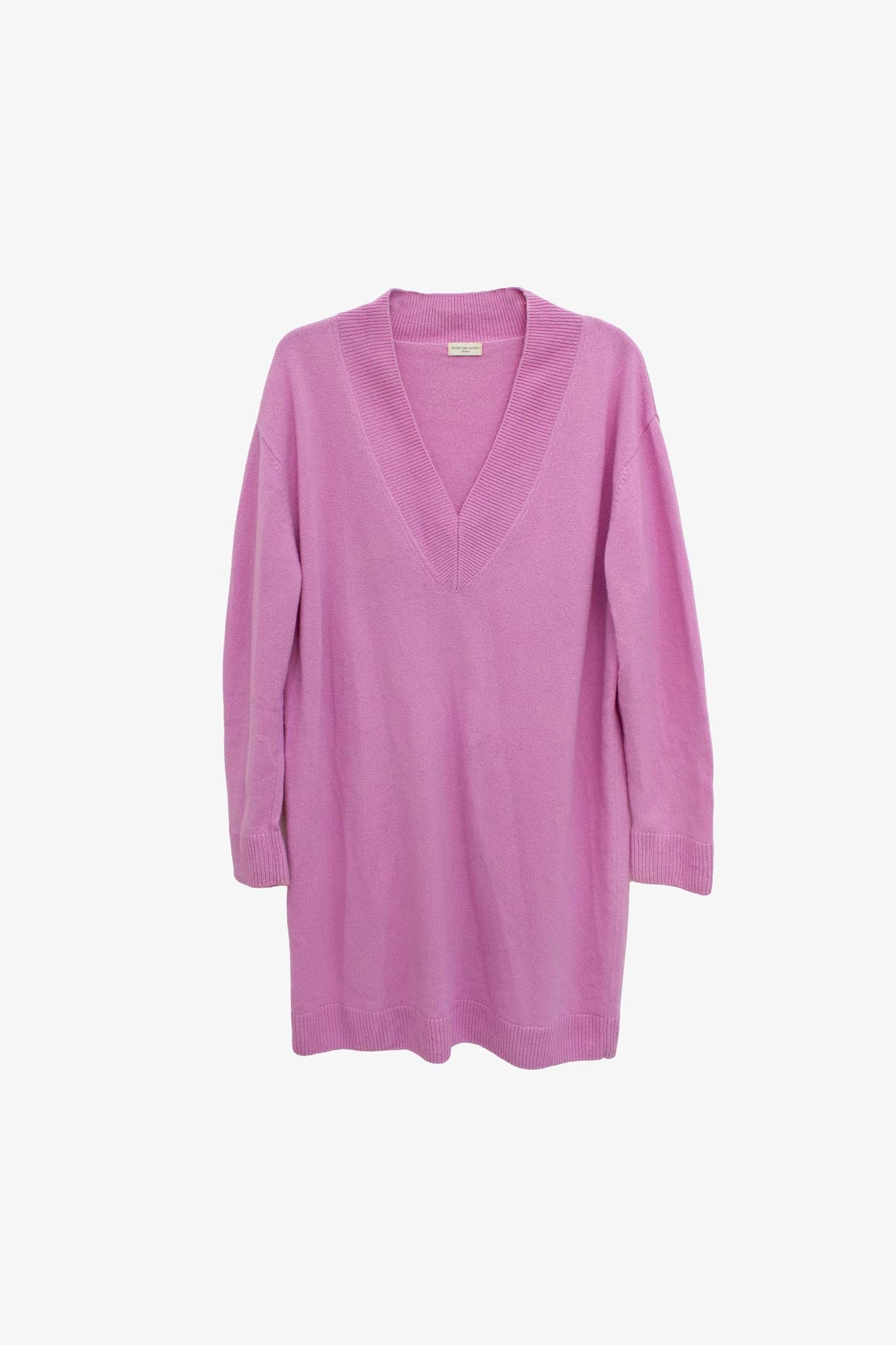 Roze oversized merinowollen Dries van Noten sweater/ jurk