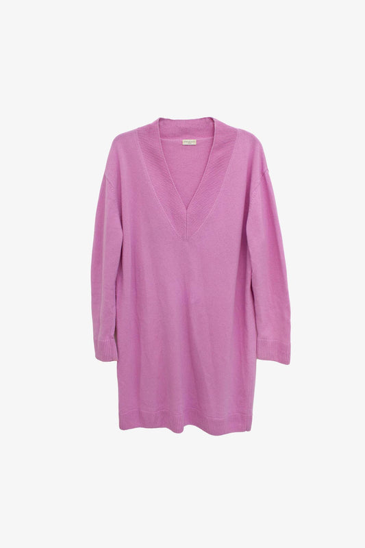 Roze oversized merinowollen Dries van Noten sweater/ jurk