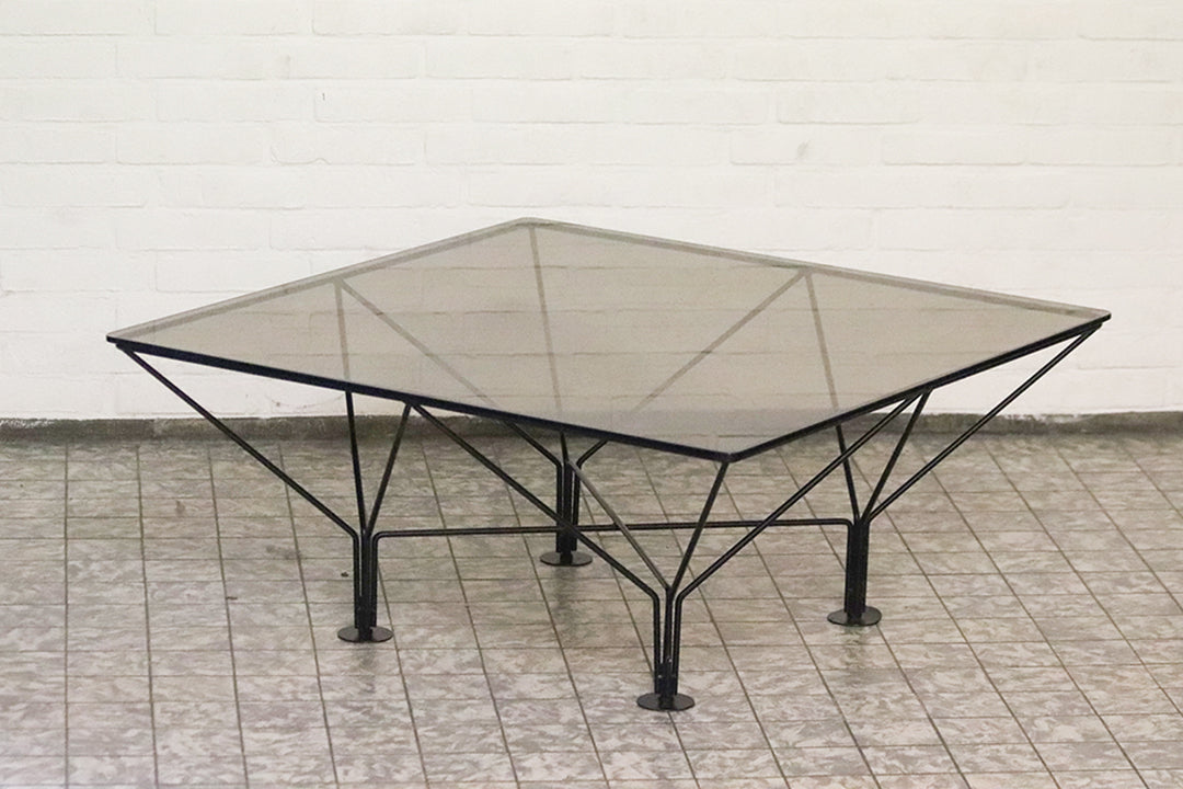 Salontafel Paola Piva look-a-like metalen fame met blad van rookglas