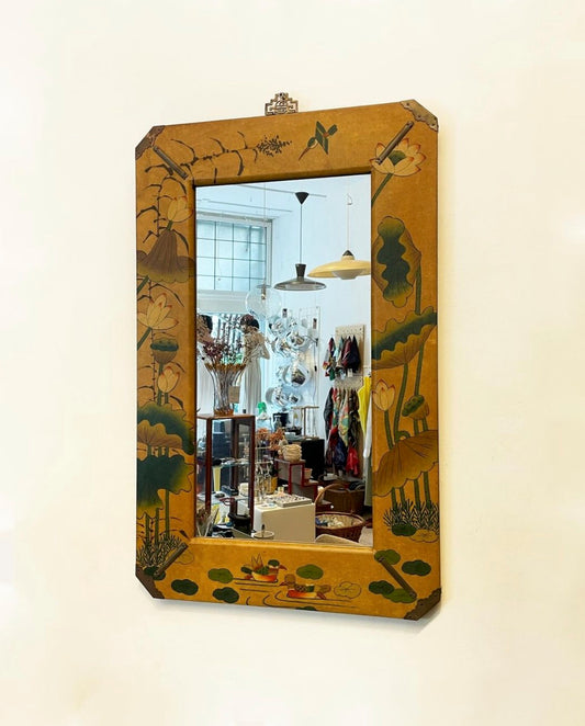 Vintage Chinoiserie spiegel in houten lijst jaren 70