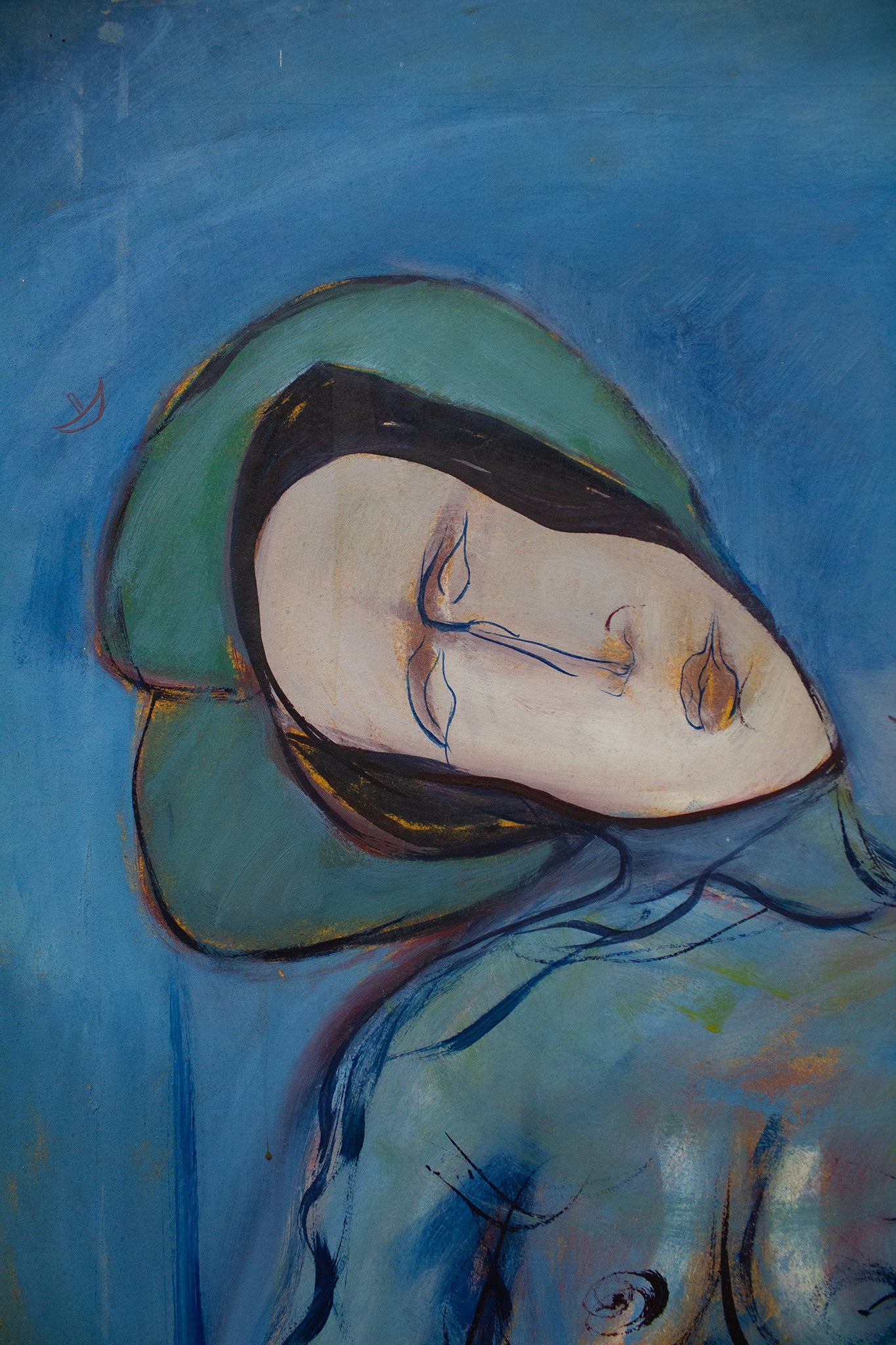 Evarsky Blom BKR schilderij ‘Woman take off your mask’ jaren 70 - acryl op hout
